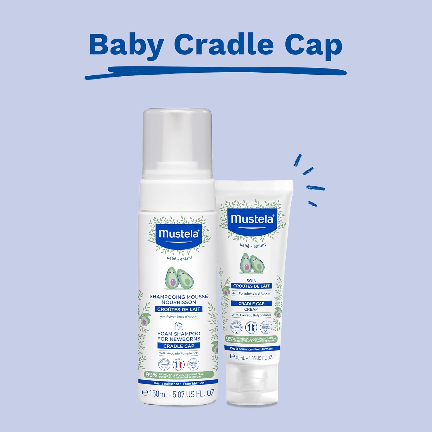 Mustela Cradle Cap Foam Shampoo for Newborn - Fragrance-Free Baby Shampoo for Seborrheic Dermatitis - Helps to minimize Scalp Flakes - Clinically & Dermatologist Tested - 5.07 fl. oz. : Baby