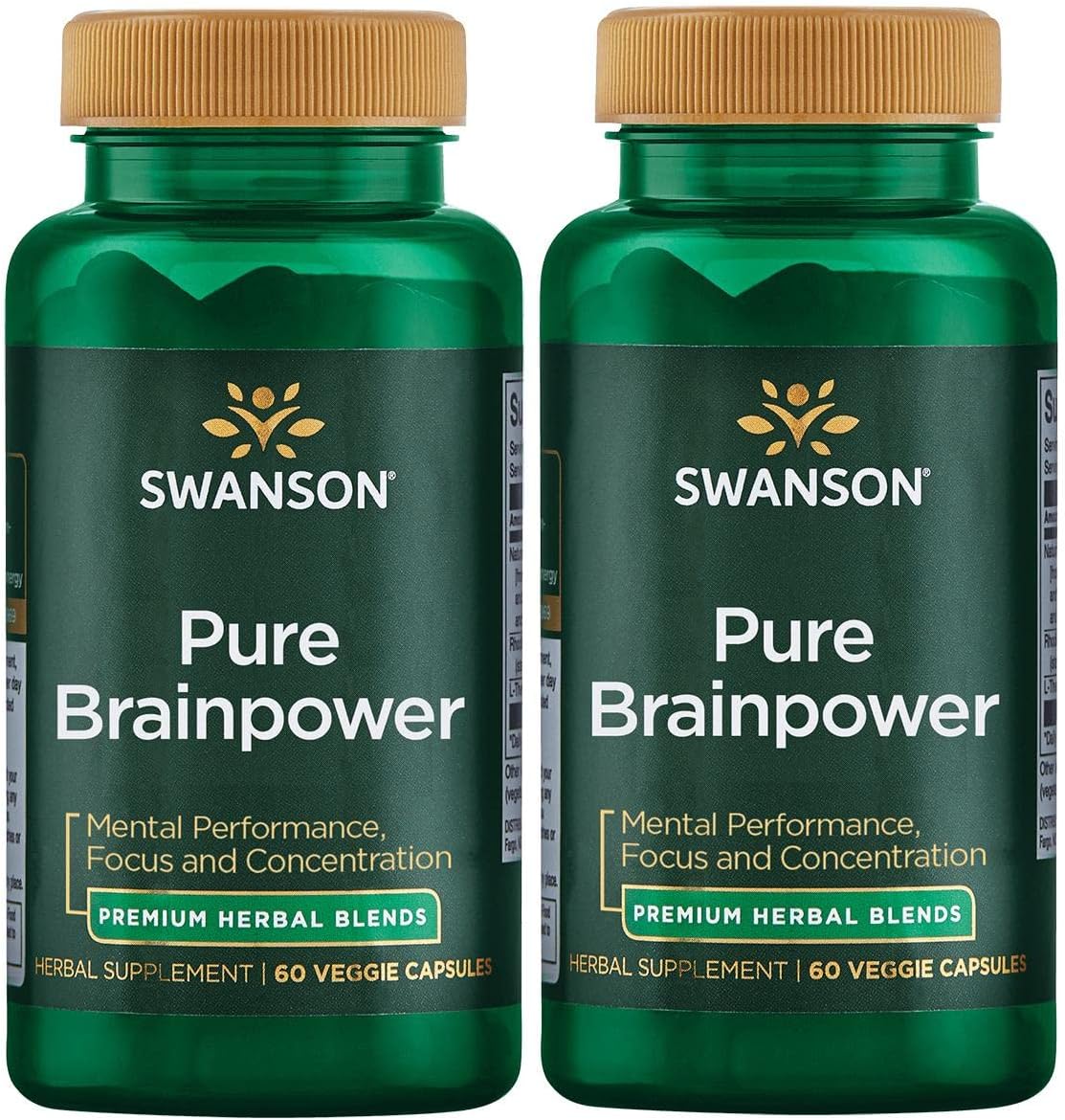 Swanson Pure Brainpower Brain Health Cognitive Memory Focus Support Brain-Derived Neurotrophic Factor (Bdnf) Herbal Supplement (Ginkgo Biloba, Bacopa Monnieri) 60 Veggie Capsules (Veg Caps) (2 Pack)