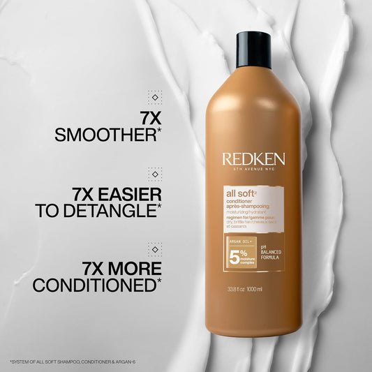 Redken All Soft Conditioner | Deeply Conditions And Hydrates | Softens, Smooths, And Adds Shine | Safe For Color-Treated Hair | Nourishing Shampoo For Dry Hair | With Argan Oil