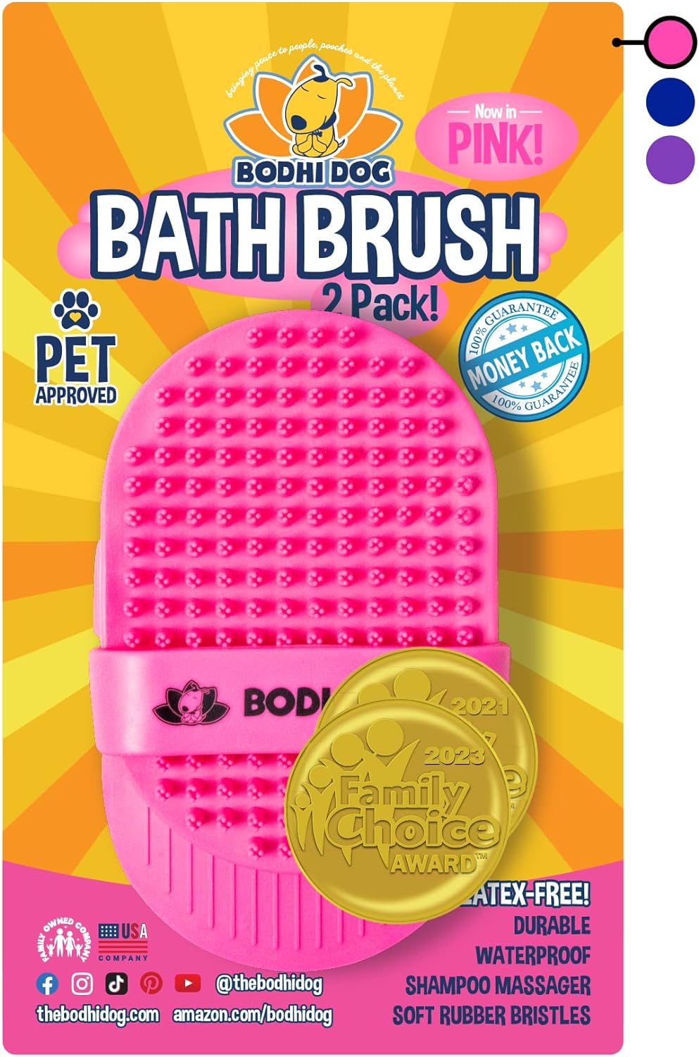 Bodhi Dog Shampoo Brush | Pet Grooming & Bath Supplies | Long & Short Hair Scrubber For Cats & Dogs | Professional Quality Bath Brush