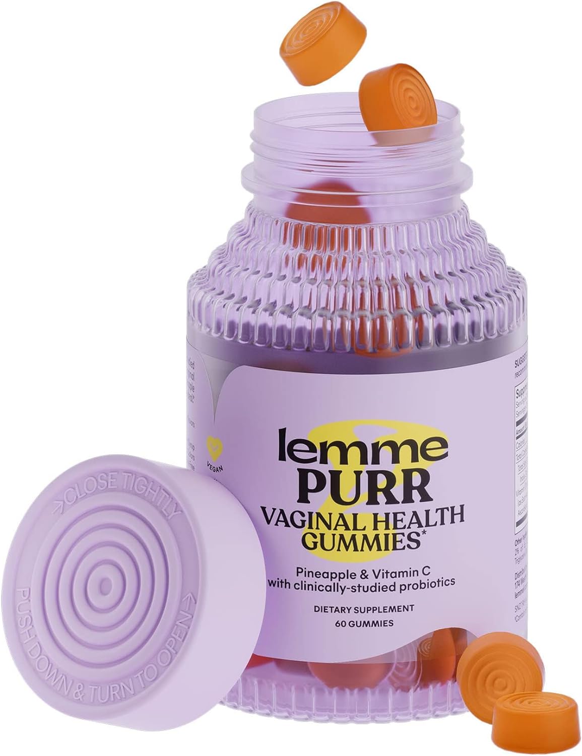 Lemme Purr Vaginal Probiotic Gummies For Women - Balanced Ph, Healthy Odor, Yeast Balance & Flora Support + Vitamin C For Immune Health - Tasty Pineapple (60 Count)