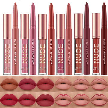 Langmanni 6 Matte Lipstick With 6 Lipliners Durable Makeup Set,Long-Lasting Non-Stick Cup Not Fade Waterproof Pigmented Velvet Lipgloss Kit Beauty Cosmetics Makeup Gift For Girls (#B)