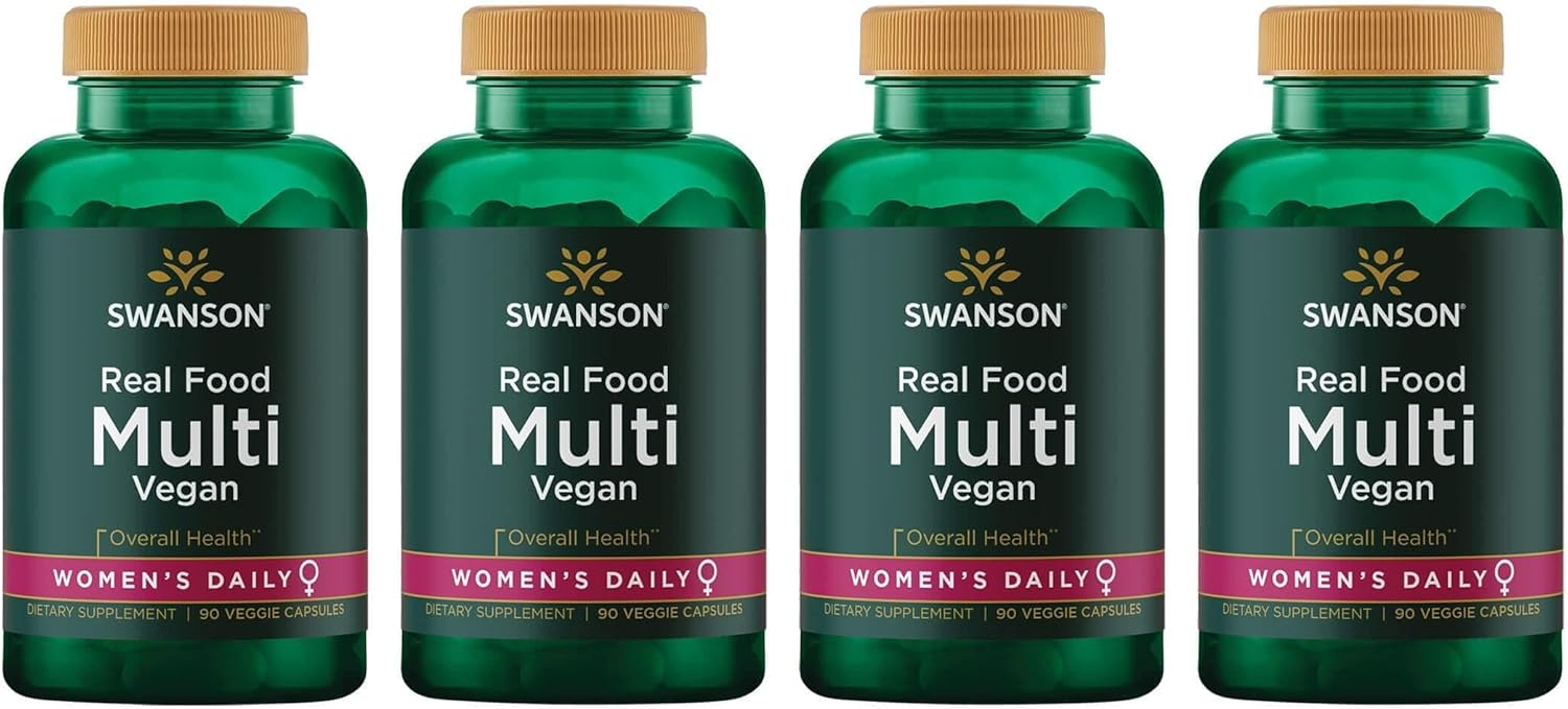 Swanson Real Food Multi Women'S Multivitamin Multimineral Women'S Health Urinary Tract Stress Response Bone Hair Skin Nails Support Supplement Vegan Gluten-Free Non-Gmo 90 Veggie Capsules (4 Pack)