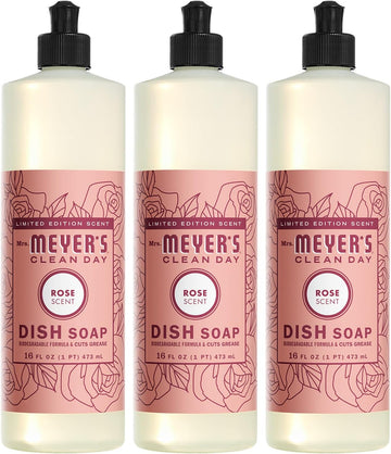 Mrs. Meyer'S Clean Day Liquid Dish Soap, Biodegradable Formula, Limited Edition Rose, 16 Fl. Oz - Pack Of 3