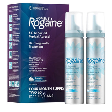 Rogaine Women'S 5% Minoxidil Foam, Topical Once-A-Day Hair Loss Treatment For Women To Regrow Fuller, Thicker Hair, Unscented, 4-Month Supply, 2 X 2.11 Oz