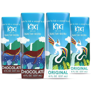 Kiki Milk Plant Based Milk - The Starter Kit - 2X Chocolate Milk 8Oz & 2X Organic Original Kiki Milk 8Oz - Calcium & Magnesium Source - Gluten, Gum, Gmo, Dairy, Soy & Glyphosate Free - Shelf Stable