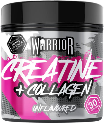 Warrior Creatine Monohydrate + Collagen Powder 270G - Pure Hydrolysed Peptides (Bovine) - Supports Muscle Recovery - Workout Supplement For Women And Men (Not Tablet) - 30 Servings (Mixed Berry)