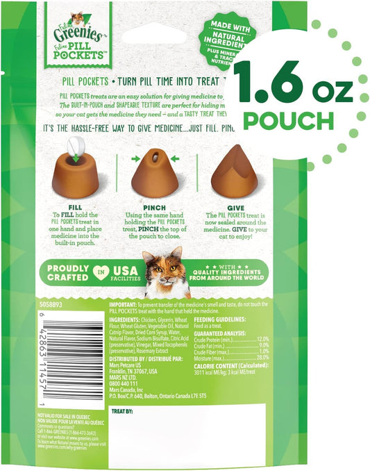 Greenies Feline Pill Pockets For Cats Natural Soft Cat Treats, Catnip Flavor, 1.6 Oz. Pack (45 Treats)