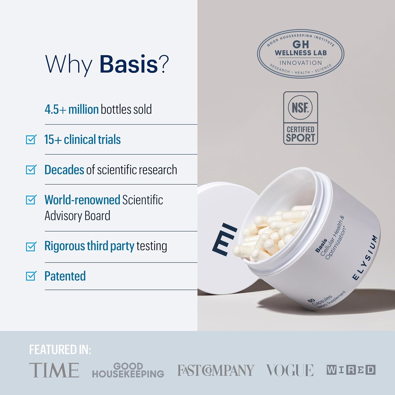 Elysium Basis Nad Plus Supplement 30 Servings - With Nicotinamide Riboside 250Mg And Pterostilbene 50Mg - Healthy Aging Supplement & Cellular Energy : Health & Household