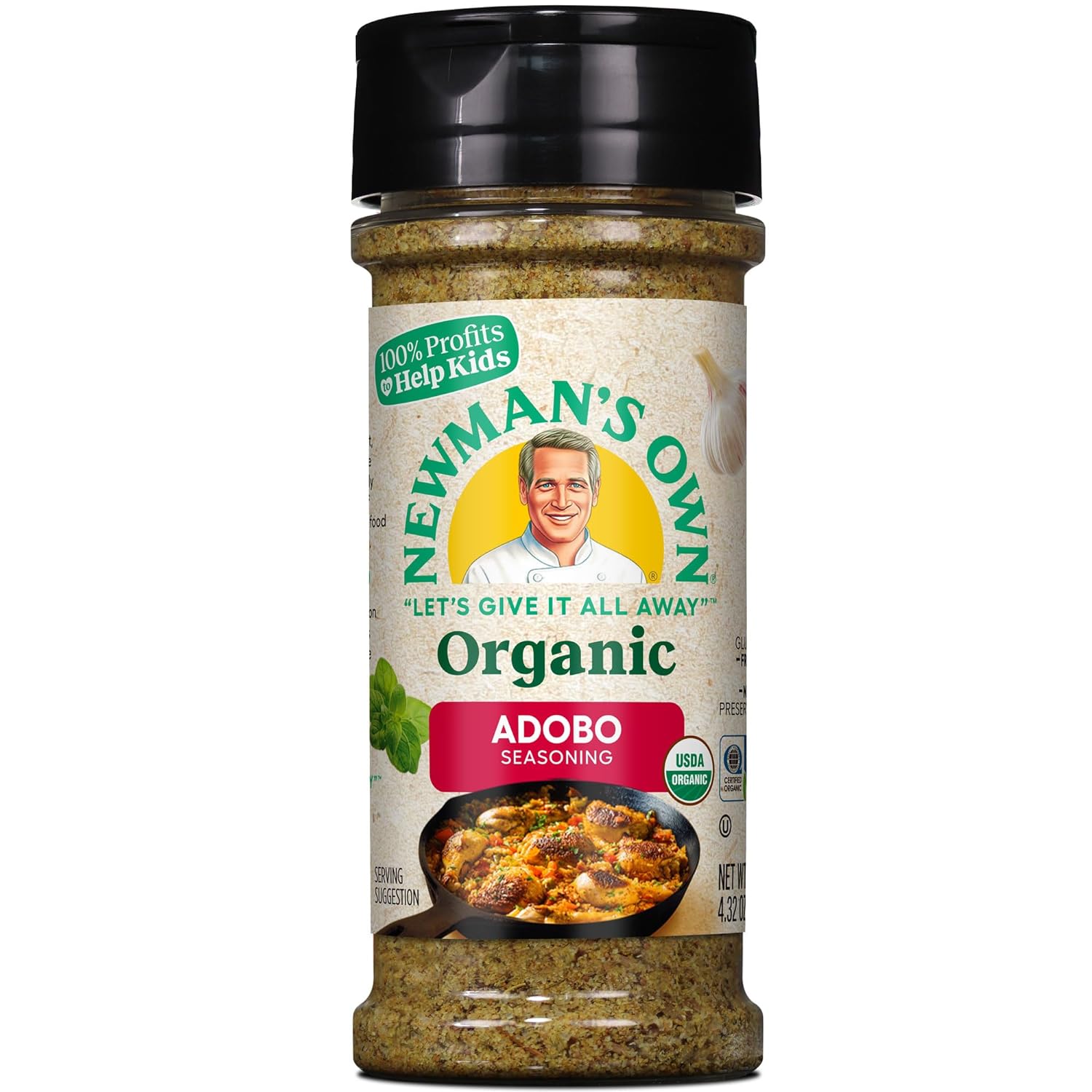 Newman'S Own Organic Adobo Seasoning; Perfect As All Purpose Seasoning; Usda Certified Organic; No Preservatives; Non-Gmo; Gluten-Free; 100% Profits To Help Kids In Need; 4.32 Oz Bottle