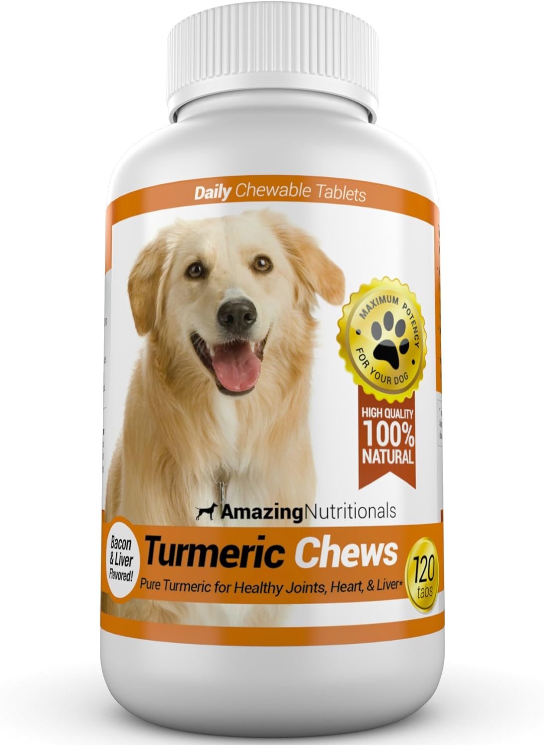 Amazing Turmeric For Dogs Curcumin Pet Antioxidant, Eliminates Joint Pain Inflammation, 120 Chews