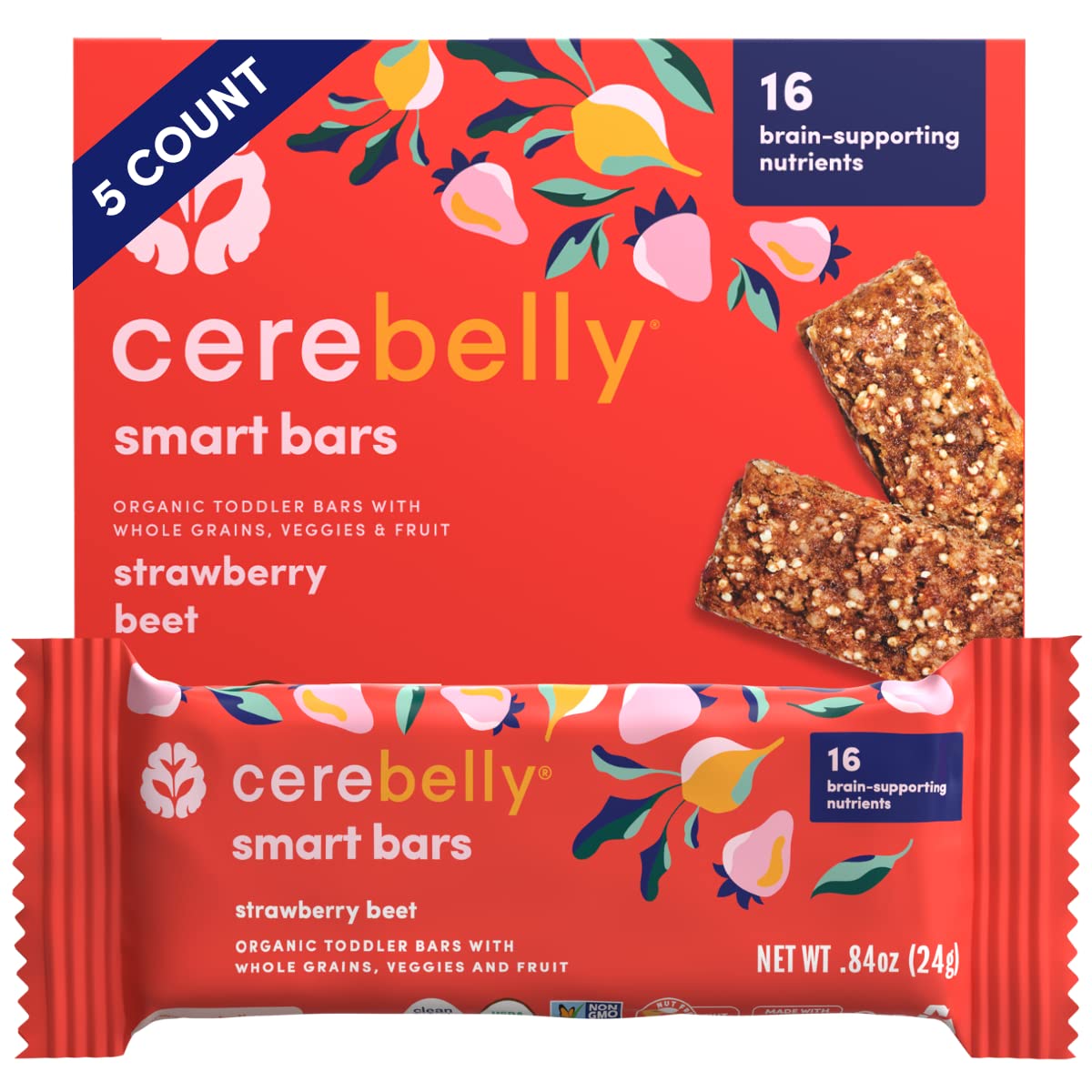 CEREBELLY Organic Strawberry Beet Smart Bars, 4.2 OZ