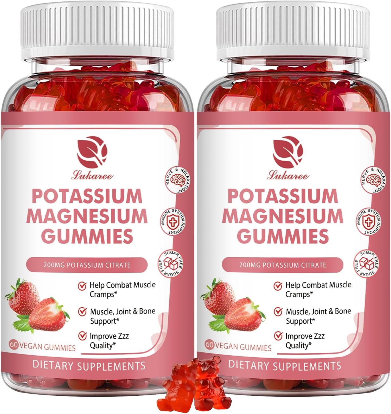 Magnesium Potassium Supplement Gummies - New Formula Calm Magnesium Glycinate Gummies 500 Mg & Potassium Citrate 200 Mg Plus Omega 3, B6, D3, K2 & Calcium For Zzz, Leg Cramps & Muscle - 120 Gummies