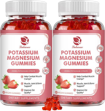 Magnesium Potassium Supplement Gummies - New Formula Calm Magnesium Glycinate Gummies 500 Mg & Potassium Citrate 200 Mg Plus Omega 3, B6, D3, K2 & Calcium For Zzz, Leg Cramps & Muscle - 120 Gummies