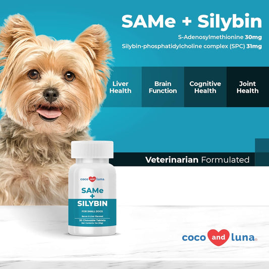 Same And Silybin For Dogs - S-Adenosyl-L-Methionine, Same For Dogs, Liver Supplements For Dogs, Brain Supplement For Dogs, Dog Liver Support Supplement (Same+Silybin, Small Dogs (Under 14 Lbs))