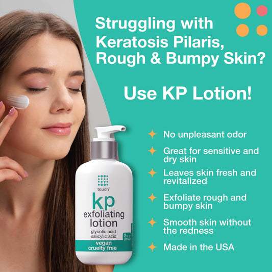 TOUCH Glycolic Acid Lotion for Keratosis Pilaris - KP Lotion Moisturizer - Glycolic Acid Body Lotion for AHA BHA Rough & Bumpy Skin- Keratosis Pilaris Exfoliating Lotion Gets Rid Of Redness - 8 Fl Oz