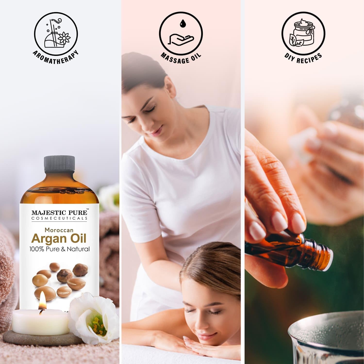 Majestic Pure Moroccan Argan Essential Oil | 100% Pure And Natural Argan Oil | Premium Grade Essential Oils For Hair Care, Home Diffusers, Skin, Aromatherapy, Massage And Humidifiers | 4 Fl Oz : Health & Household