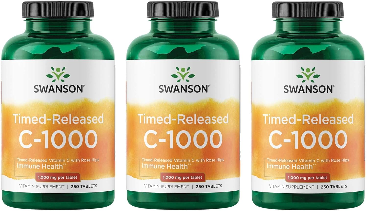 Swanson Timed-Release Vitamin C With Rose Hips Immune System Support Skin Cardiovascular Health Antioxidant Supplement 1000 Mg 250 Tablets (3 Pack)
