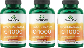 Swanson Timed-Release Vitamin C With Rose Hips Immune System Support Skin Cardiovascular Health Antioxidant Supplement 1000 Mg 250 Tablets (3 Pack)