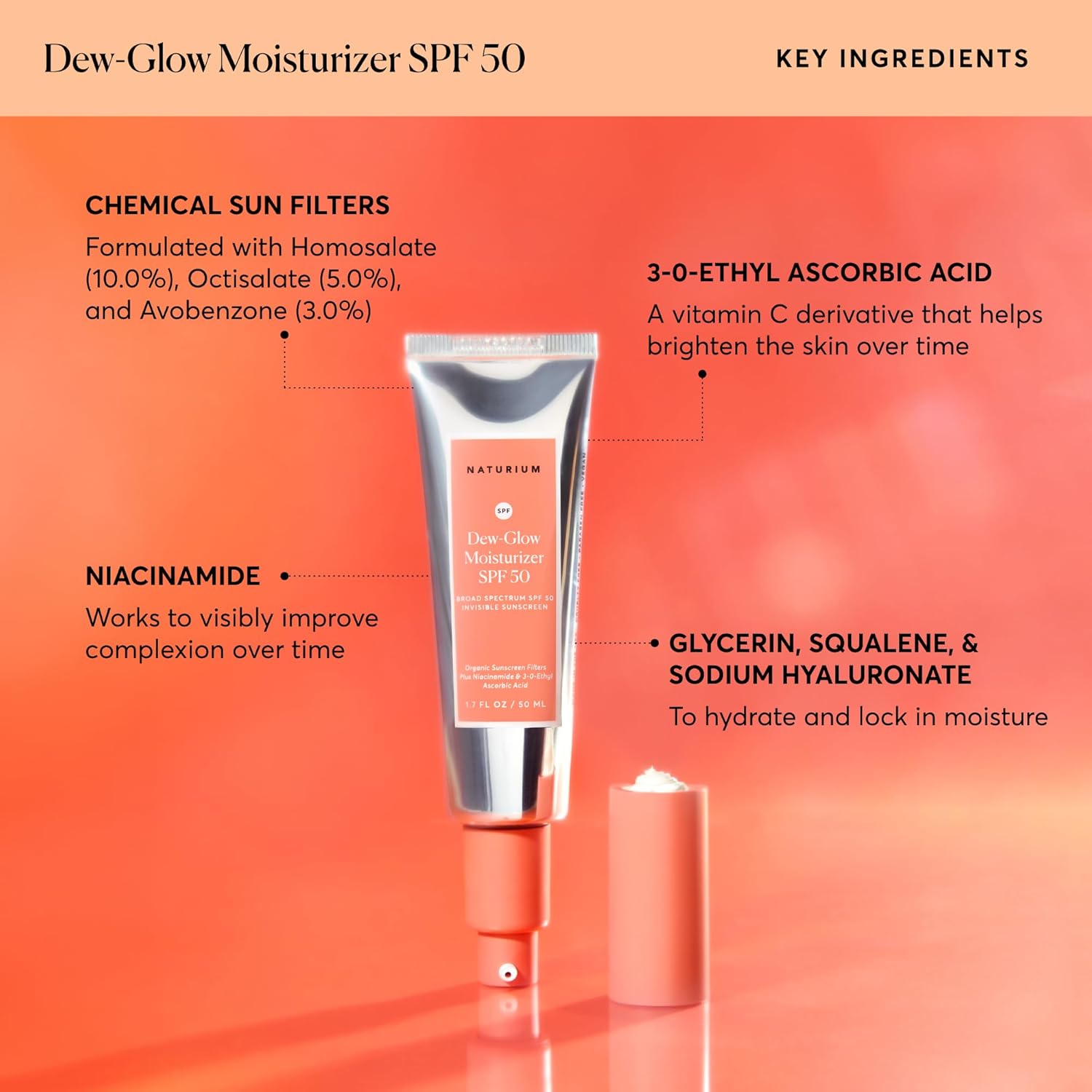 Naturium Dew-Glow Moisturizer Spf 50 Pa++++, Daily Moisturizing Sunscreen & Face Primer, Skin Protector With Dewy Finish, 1.7 Oz : Beauty & Personal Care