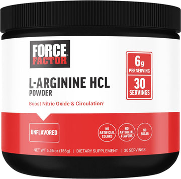 FORCE FACTOR L Arginine HCL, L-Arginine Supplement to Boost Nitric Oxide for Better Circulation, Blood Flow, and Muscle Pumps, L Arginine Powder 6000mg, Unflavored, 30 Servings