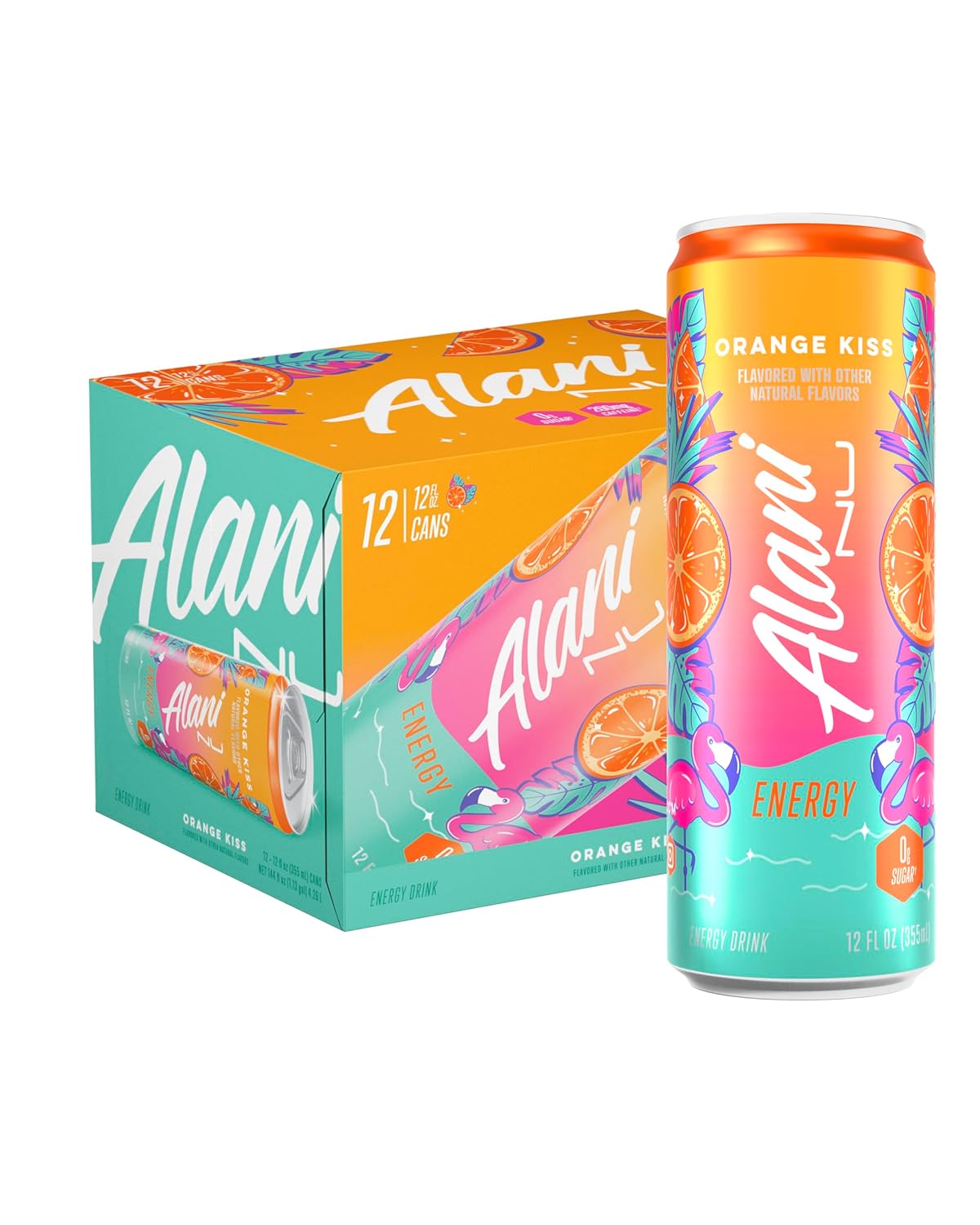 Alani Nu Orange Kiss Sugar Free, Low Calorie Energy Drinks | 200Mg Caffeine | Pre Workout Performance With Antioxidants | Biotin B Vitamins | Zero Sugar | 10 Calories | 12 Fl Oz Cans