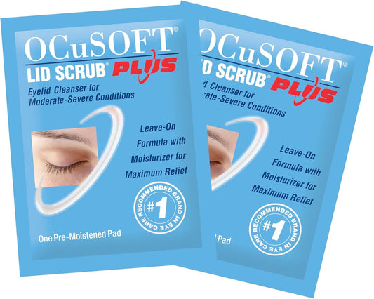 Ocusoft Lid Scrub Plus 35 - Pre-Moistened Leave-On Eyelid Wipes For Moderate To Severe Conditions - Moisturizing Eyelid Cleanser For Maximum Relief - 35 Count