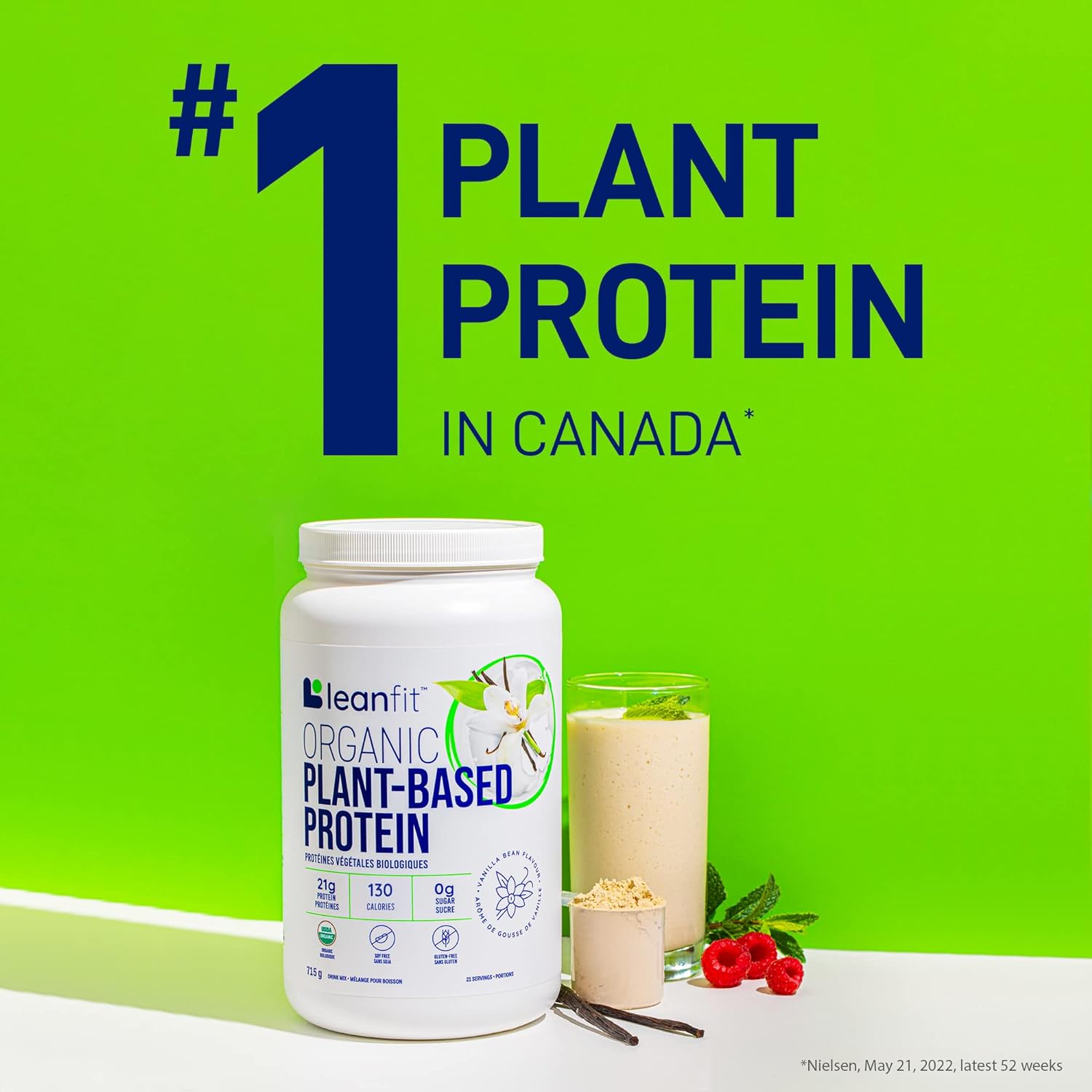LeanFit Organic Plant-Based Protein, Natural Vanilla Flavor, 21g Vegan