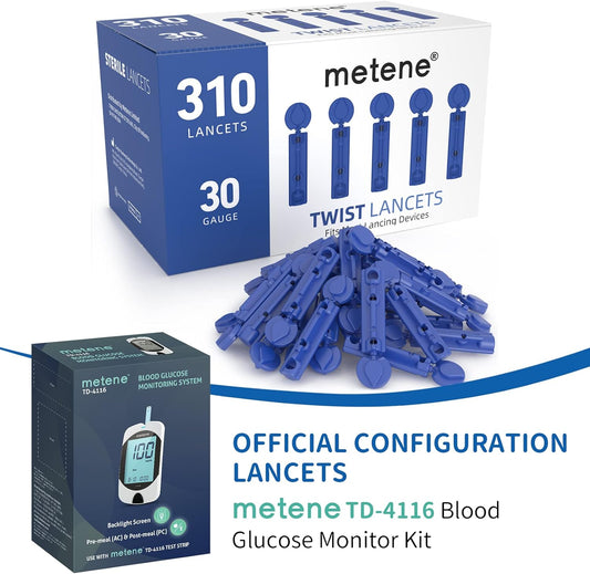 Metene Twist Top Lancets For Lancing Devices, 310 Count, 30 Gauge Lancets For Blood Sugar Test, Diabetic Lancets, Blue