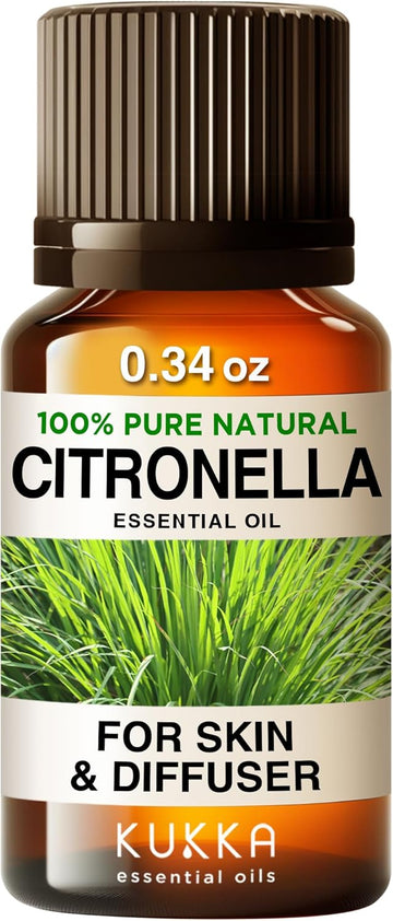 Kukka Citronella Oil For Candle Making - 100% Natural Citronella Essential Oil For Diffuser & Aromatherapy - Essential Oil Citronella For Skin - Soap Making Scent & Diy (0.34 Fl Oz)