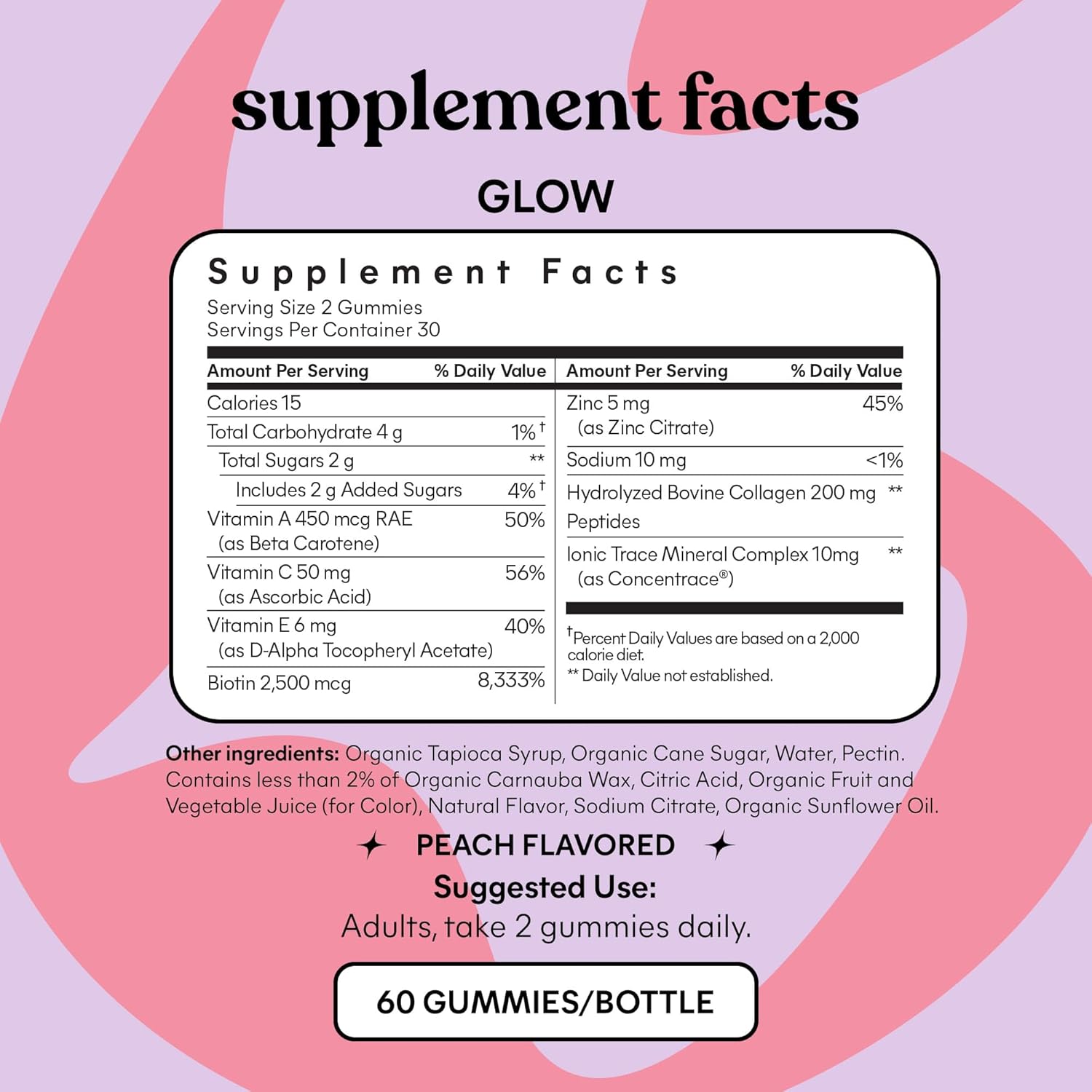 Buy Lemme Glow Collagen Gummies For Thick Hair, Strong Nails & Healthy Skin With Multi-Collagen Peptides, Biotin, Trace Minerals, Zinc, Vitamins A, C & E, Dairy & Gluten Free, Peach Flavor, 60 Ct. On  Free Shipping On Qualified Orders