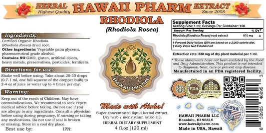 Hawaiipharm Rhodiola Liquid Extract, Organic Rhodiola (Rhodiola Rosea) Tincture 4 Oz