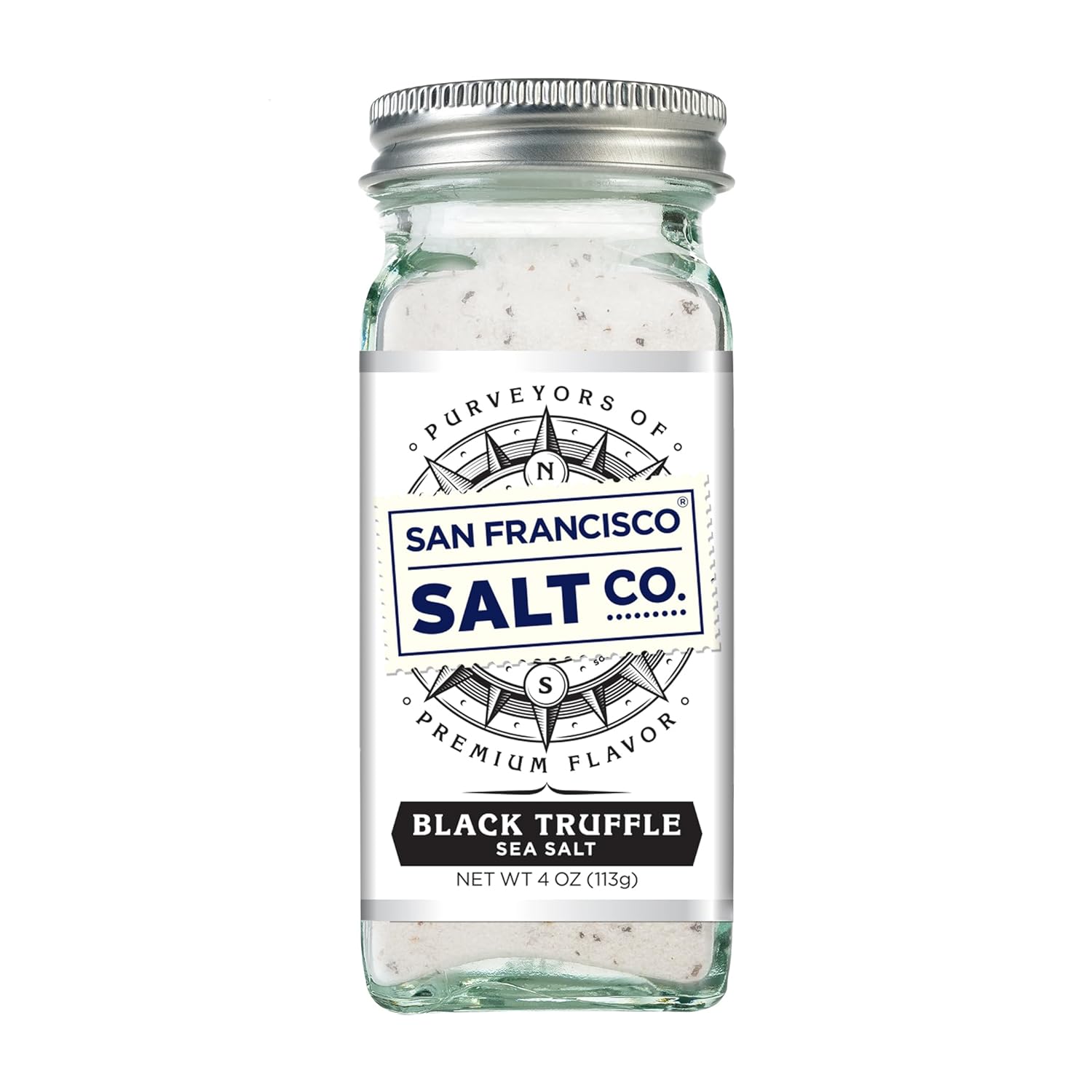 Italian Black Truffle Sea Salt 4 Oz. Glass Shaker By San Francisco Salt Company