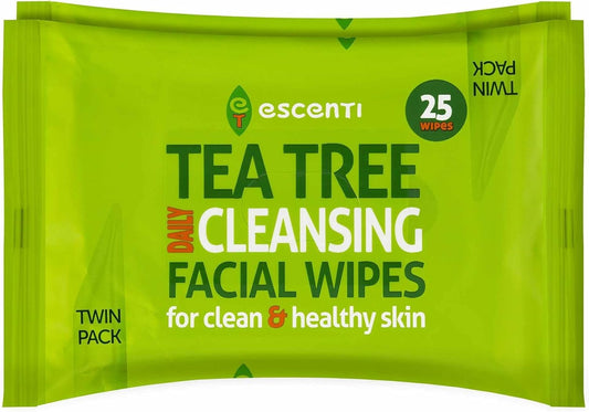 Escenti Tea Tree Daily Cleansing Facial Wipes Twin Pack