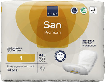 Abena San 1 Premium Incontinence Pads Women and Men. Suitable to be Used as Sanitary Pads, Incontinence Pads Men, Postpartum Pads, Panty Liners, Pads for Women | 200ml Absorbency | 30 Pack |