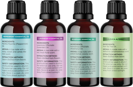 Essential Oil Set for Skin and Hair - Extra Large 100% Pure Essential Oils for Skin Hair and Nails with Premium Lavender Peppermint Tea Tree and Rosemary - Multi Use Topical Essential Oil Kit - 4 Pack
