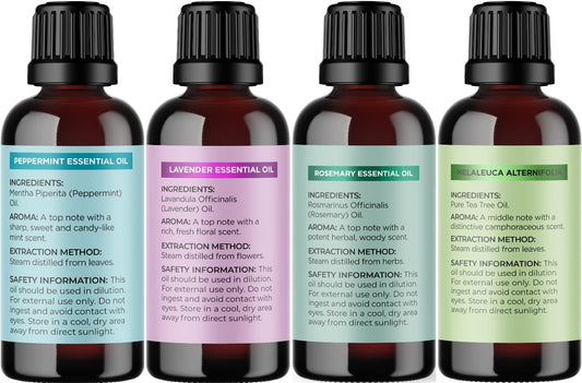 Essential Oil Set For Skin And Hair - Extra Large 100% Pure Essential Oils For Skin Hair And Nails With Premium Lavender Peppermint Tea Tree And Rosemary - Multi Use Topical Essential Oil Kit - 4 Pack