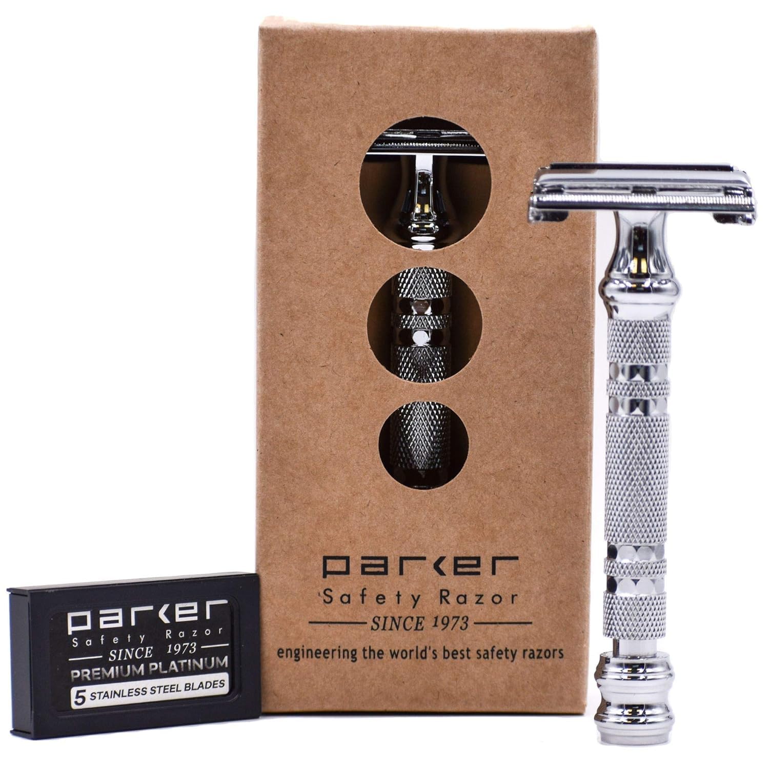 Parker 66R Long Handle Butterfly Safety Razor – Twist-To-Open Brass Frame With Textured Graphite Finish For Close, Comfortable Shaves