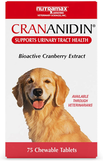 Nutramax Laboratories Crananidin Cranberry Extract Urinary Tract Health Supplement for Dogs, 75 Chewable Tablets