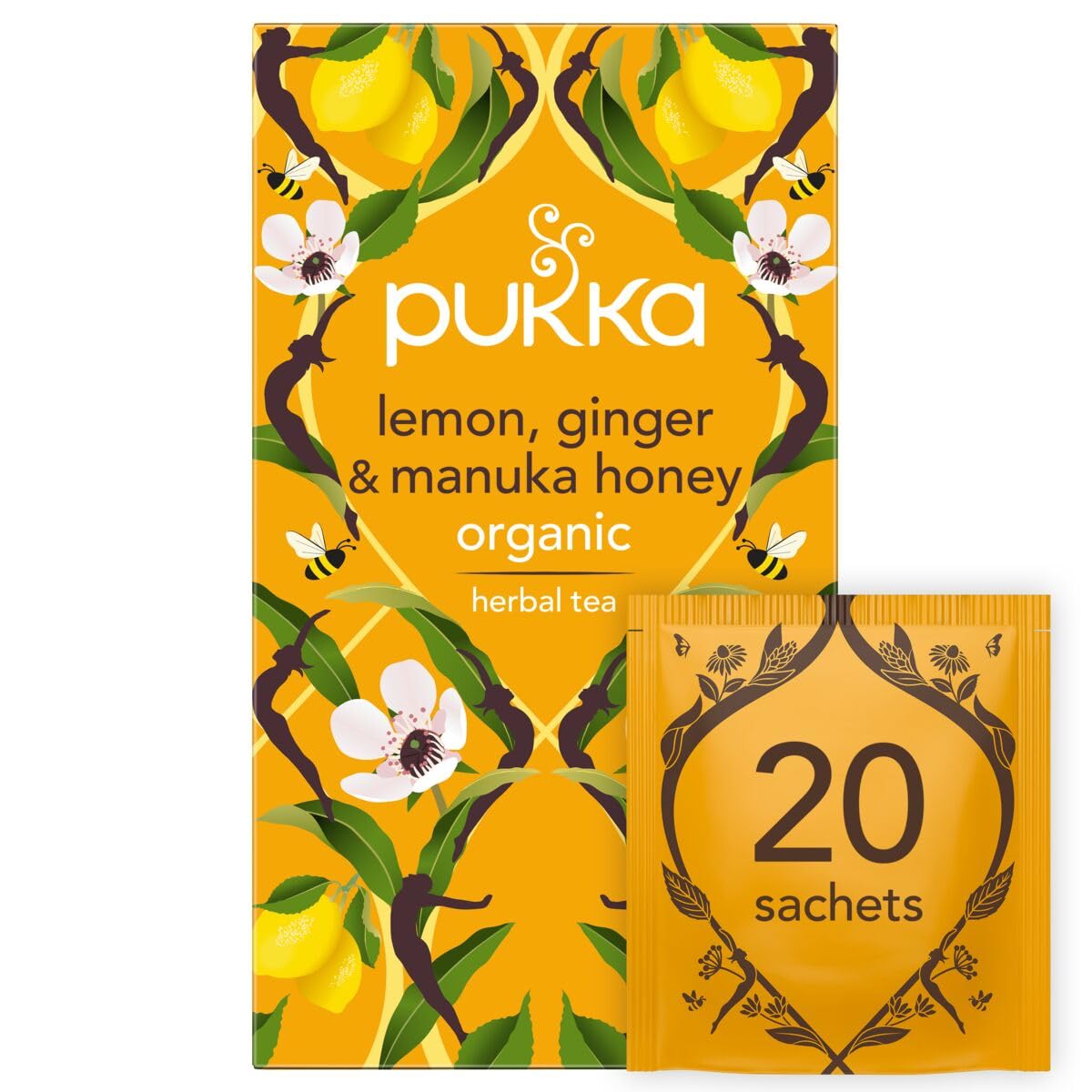 Pukka Herbs Organic Lemon, Ginger & Manuka Honey Herbal Tea, Immune Boosting Organic Tea Infusion Selection, With Turmeric, Ideal For Daily Support, 80 Total Tea Bags (20Ct - Pack Of 4)