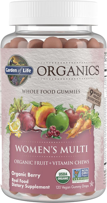 Garden Of Life Organics Women'S Gummy Vitamins - Berry - Certified Organic, Non-Gmo, Vegan, Kosher Complete Multi - Methyl B12, C & D3 - Gluten, Soy & Dairy Free, 120 Real Fruit Gummies