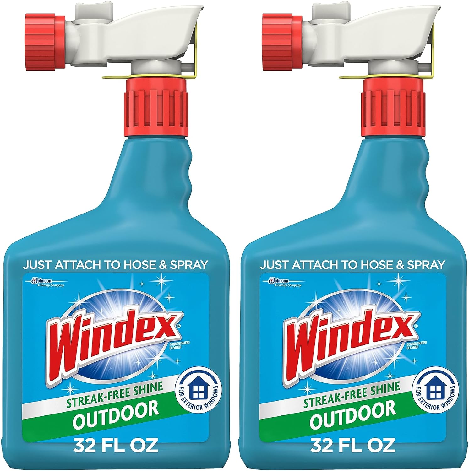 Windex Concentrated Outdoor Glass Cleaner, Patio Cleaner with Hose Attachment, 32 Fl Oz, Pack of 2