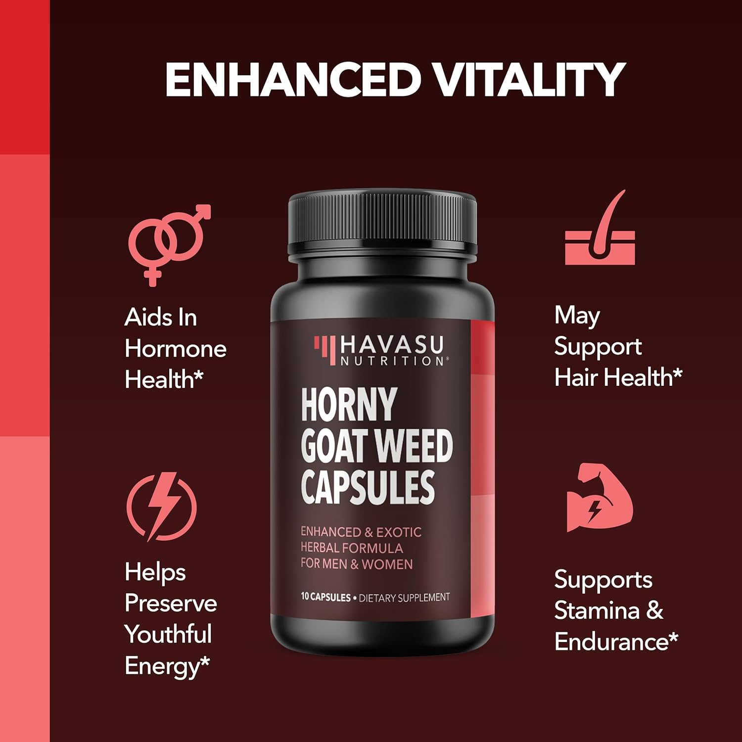 Unisex Horny Goat Weed for Men and Women | Extra Strength Performance and Energy Support with Tongkat Ali & Muira Puama & Saw Palmetto Extract | Never Travel Without Sample Size | 10 Horny Capsules : Health & Household