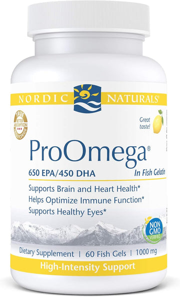 Nordic Naturals ProOmega in Fish Gelatin, Lemon Flavor - 60 Soft Gels - 1280 mg Omega-3 - High Potency Fish Oil - EPA & DHA - Promotes Brain, Eye, Heart, & Immune Health - Non-GMO - 30 Servings