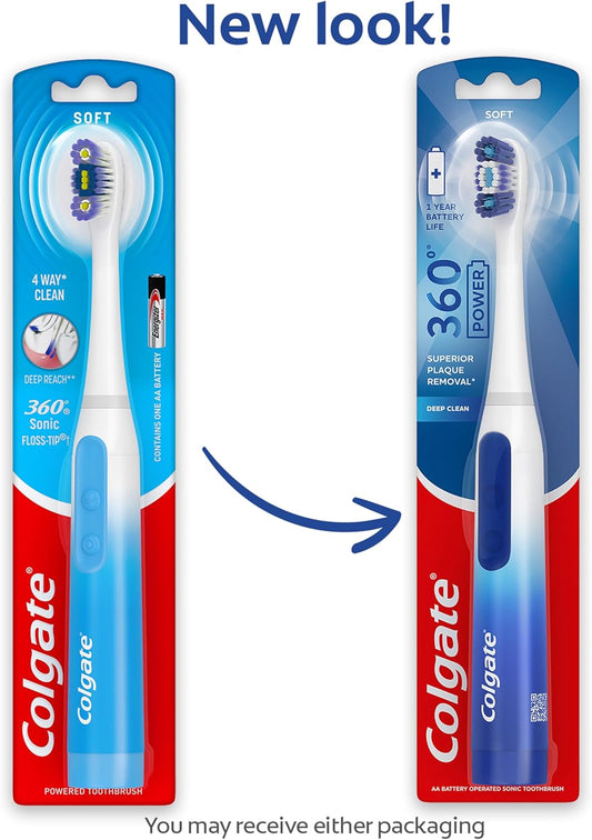 Colgate 360 Floss Tip Sonic Powered Battery Toothbrush, 2 Pack