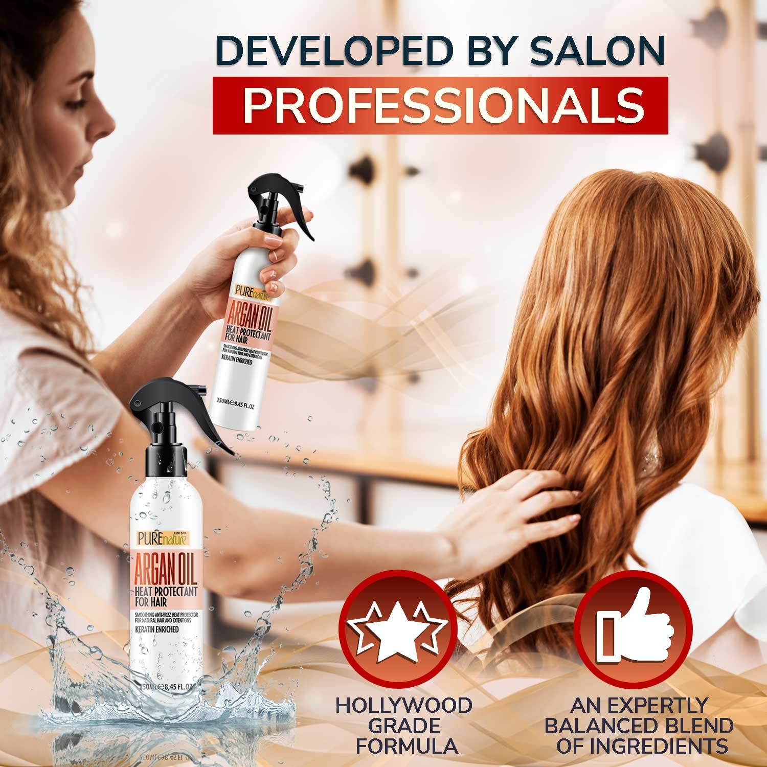 Moroccan Argan Oil Heat Protectant Spray for Hair with Keratin - Leave in Deep Conditioner for Women - Styling and Treatment Protection Professional Salon Grade Products for Dry, Damaged Hair : Beauty & Personal Care