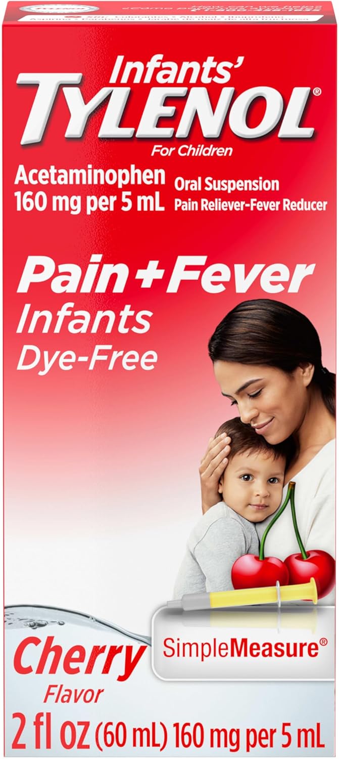 Infants' Tylenol Oral Suspension Liquid Medicine With Acetaminophen, Baby Fever Reducer & Pain Reliever For Minor Aches & Pains, Sore Throat, Headache & Toothache, Grape Flavor, 1 Fl. Oz