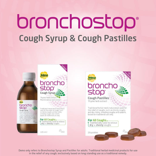 Bronchostop Cough Pastilles (20 Pastilles) - Relief For All Cough Types Including Chesty & Dry Coughs - Non Drowsy Anti Mucus Formula With Traditional Thyme Herb Extract