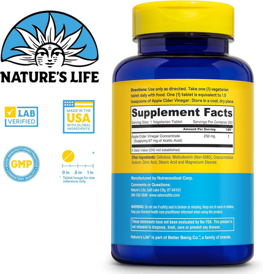 Nature's Life Apple Cider Vinegar 250mg | with 87 mg Acetic Acid