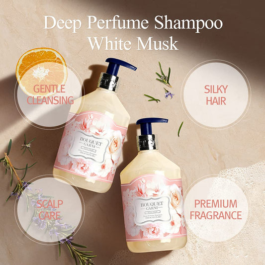 Bouquet Garni Shampoo White Musk - Long Lasting Fragrance Dry Hair Moisturizing Shampoo - Scalp Moisturizer And Cleansing With Natural Surfactant - Nutritious Amino, Protein, Natural Oil - 16.9 Fl. Oz